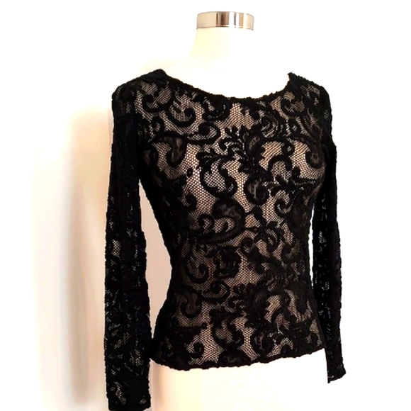 Liz Claiborne Woman's Stretch Lace long Sleeve Top/ Size M - Picture 2 of 11